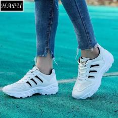 (Video + Hình thật) HÀNG CAO CẤP (đừng so với loại rẻ) Giày sneaker nữ 3 sọc đế răng cưa HAPLI ( trắng sọc hồng, trắng sọc đen)