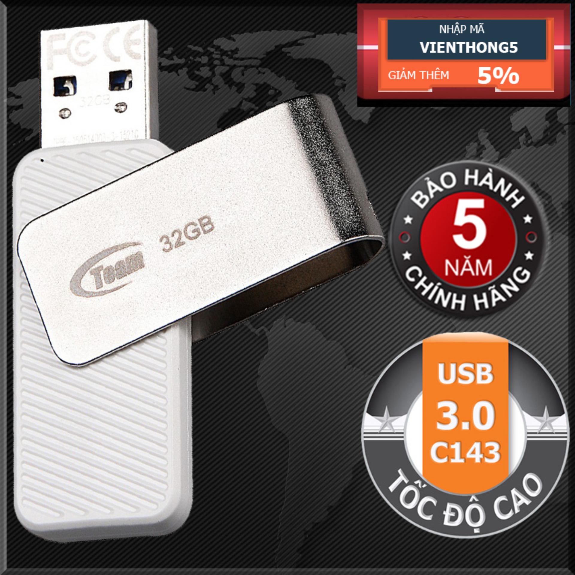 USB 3.0 32GB Team Group INC C143 (Trắng) Tốc độ cao - Hãng phân phối chính thức