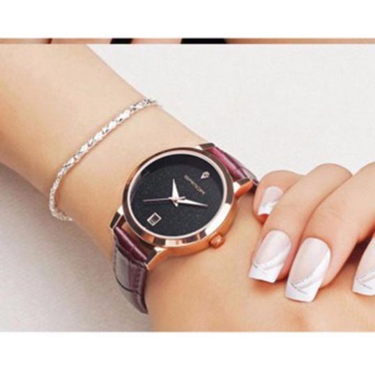 Đồng hồ nữ dây da cao cấp SANDA JAPAN MOVT - tặng kèm vòng tay xin xắn