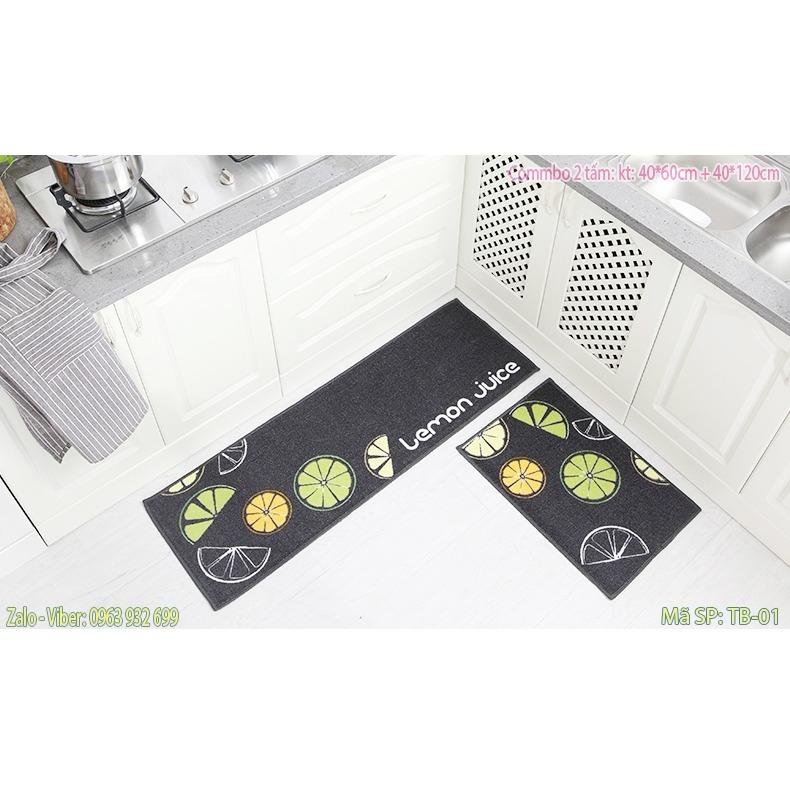 Bộ 02 thảm nhà bếp cao cấp có hoa văn (40 x 60 và 40 x 120 cm)
