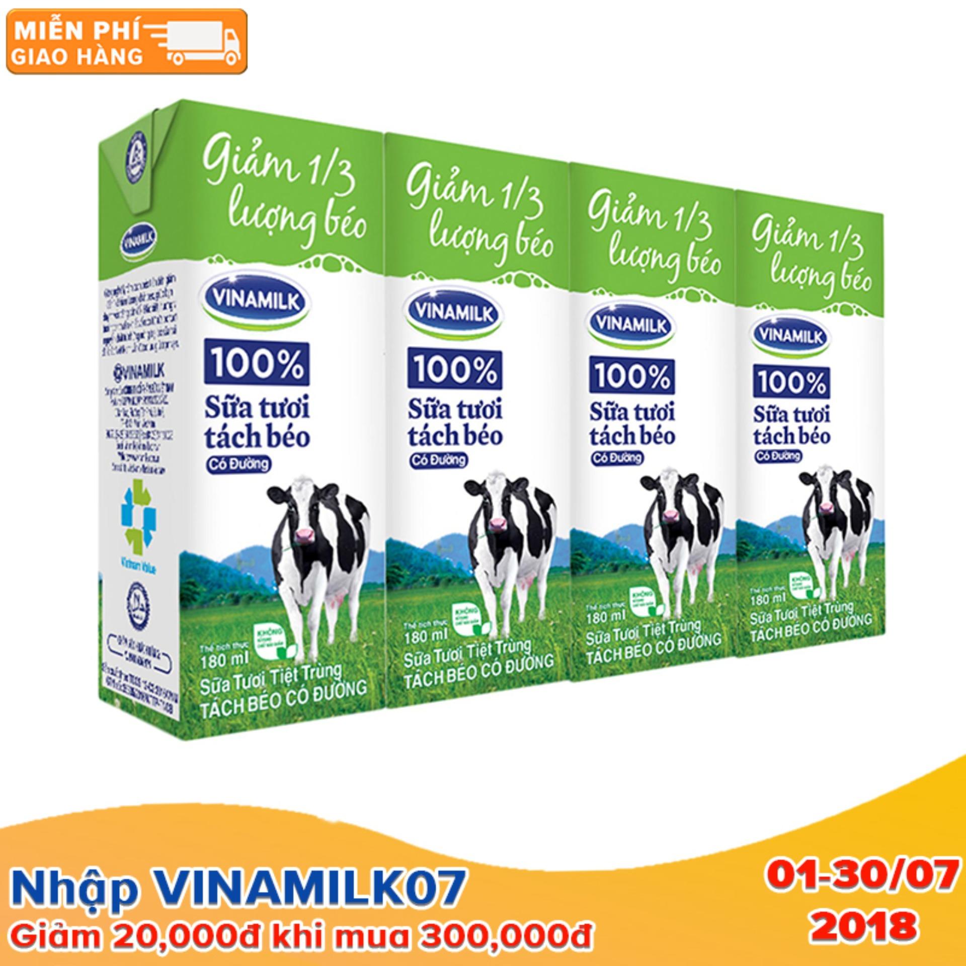 Thùng 48 Hộp Sữa tươi tiệt trùng Vinamilk 100% Tách béo có đường 180ml