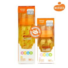 Bộ 2 bình sữa Wesser Nano Silver cổ hẹp 140ml và 250ml ( Màu vàng)