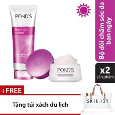 Bộ đôi Pond’s Trắng mướt đều màu Sữa rửa mặt 100g & Kem dưỡng ban ngày – TẶNG Túi xách du lịch thời trang