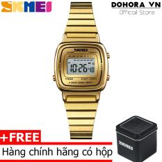Đồng hồ điện tử nữ hot Skmei S670 Dual time dây thép không gỉ chống nước 30m(Có bảo hành)