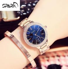 Đồng hồ nữ GUOU dây hợp kim Vàng mặt Xanh đồng hồ giây phụ kim chạy tinh tế + Tặng hộp đồng hồ sang trọng (Đỏ / đen)