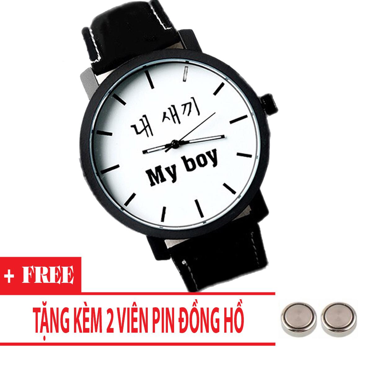 Đồng hồ nam giá rẻ My Boy My Girl (Dây Đen, Mặt Hình Tròn) + Tặng Kèm Pin