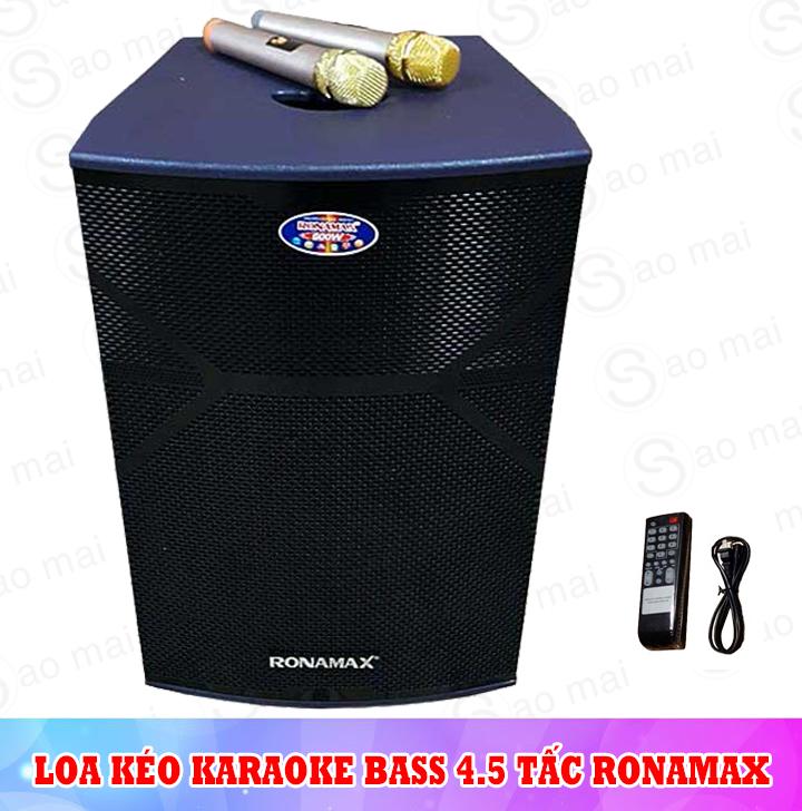 Loa kéo Ronamax MR15, loa karaoke thùng gỗ 4.5 tấc, công suất đỉnh 500W, kèm 2 micro