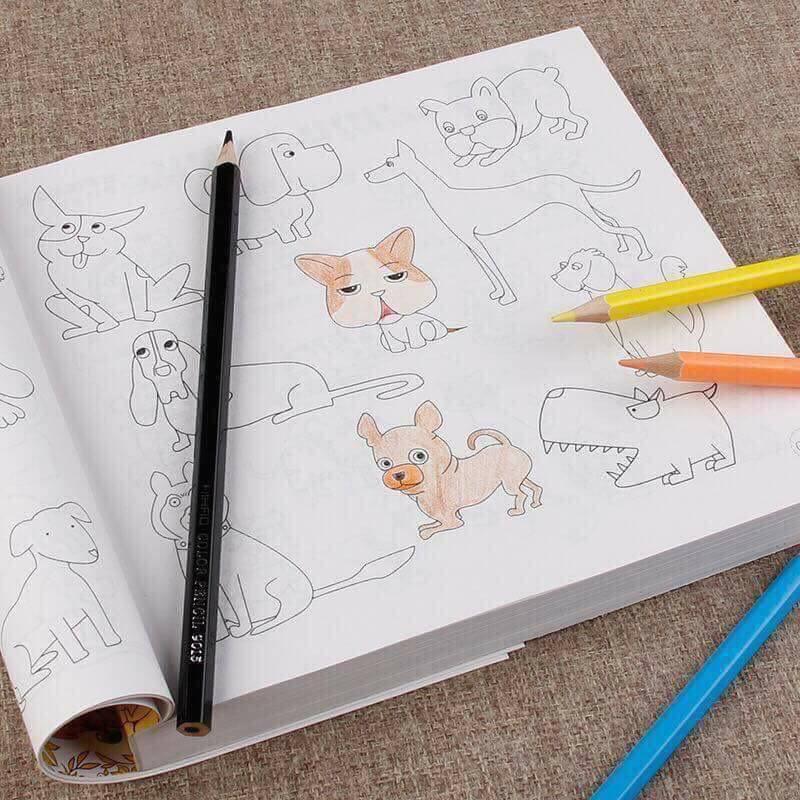 Sách Tô màu 5000 hình siêu dễ thương cho bé +Tặng 12 cây bút màu