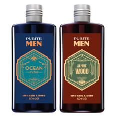 COMBO TẮM GỘI CAO CẤP PURITE MEN HƯƠNG BIỂN (180ML) + PURITE MEN HƯƠNG GỖ (180ML) – TẮM GỘI NAM 2 IN 1