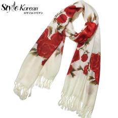 Khăn choàng cổ phối họa tiết hoa chất lụa cao cấp siêu mịn