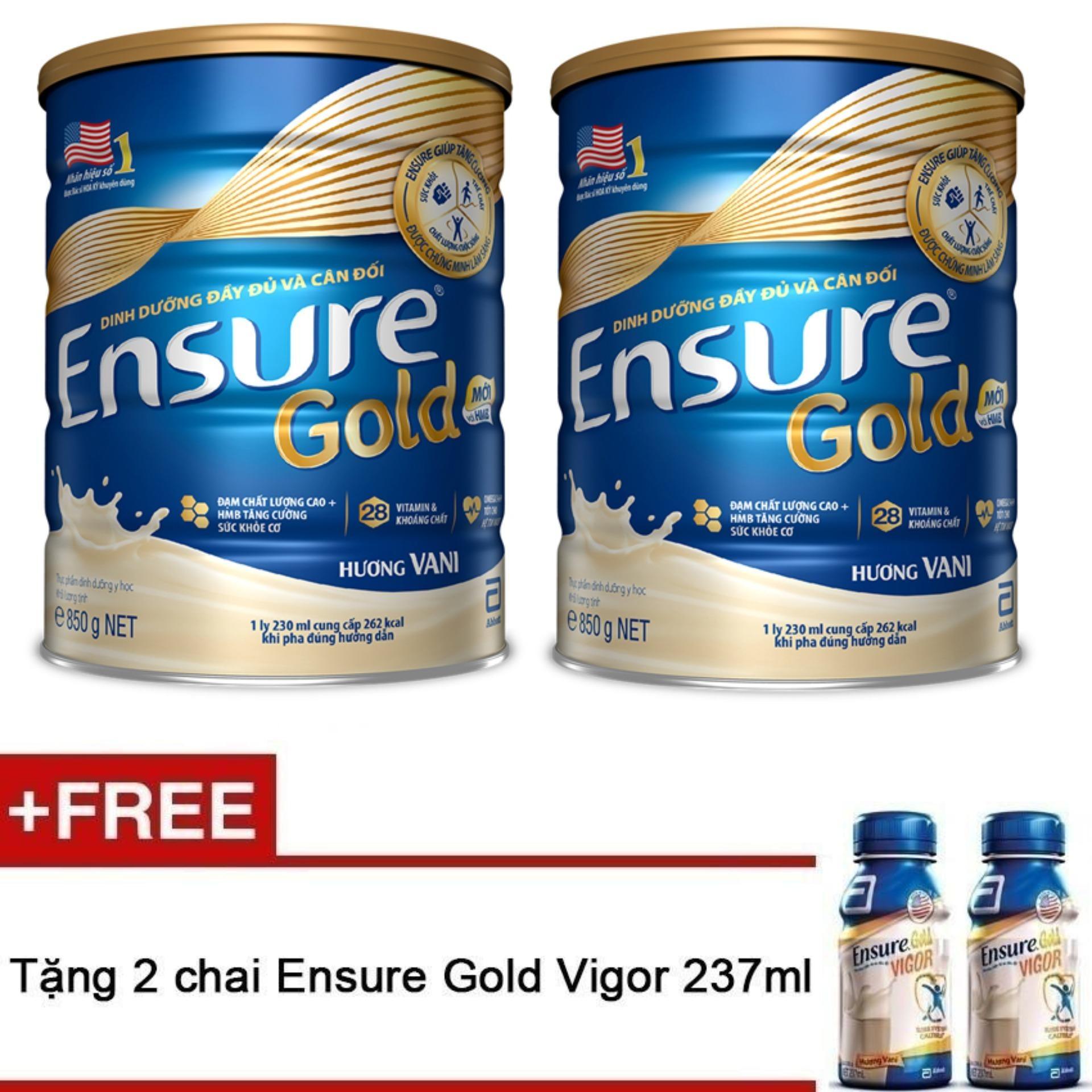 Bộ 2 lon sữa bột Ensure Gold Hương Vani 850g tặng 2 Ensure Vigor Gold 237ml