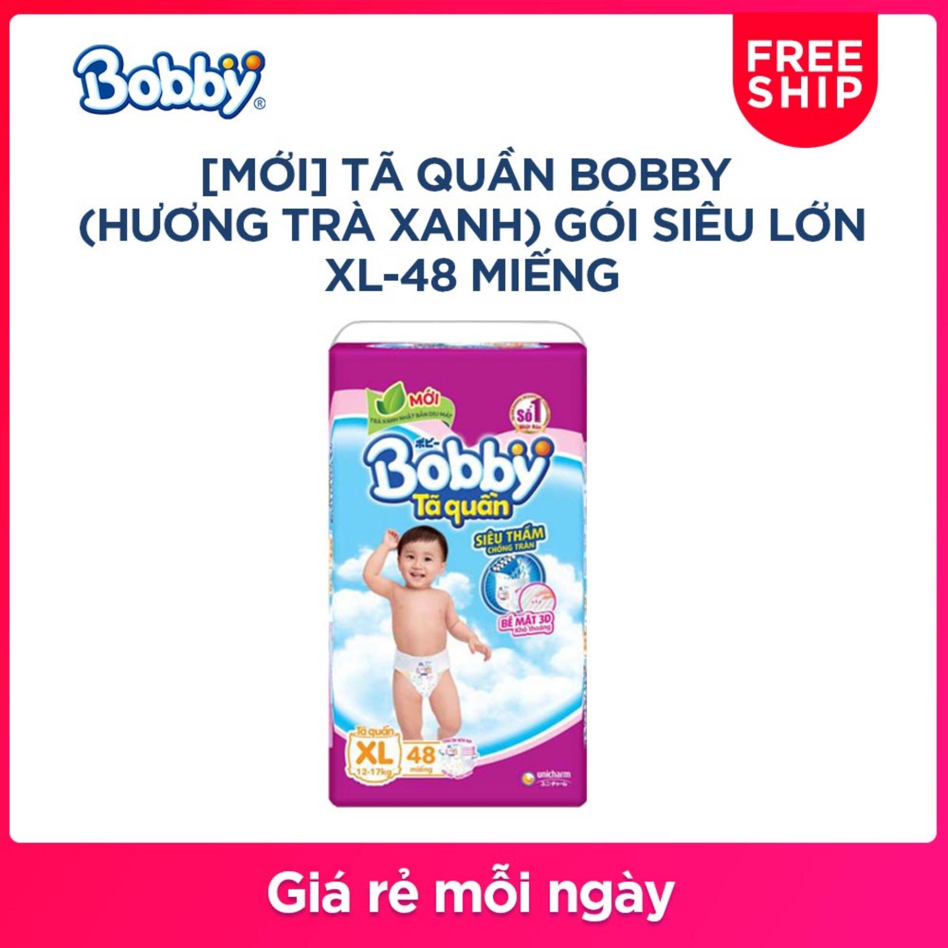 [MỚI] Tã quần Bobby (hương trà xanh) gói siêu lớn XL-48 miếng (12 - 17kg)