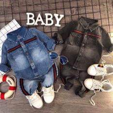 Đồ bộ jean bò dài tay thu đông phong cách mới cho bé trai và bé gái từ 8kg đến 22kg( Màu xanh và xám)