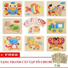Bộ 10 Tranh Ghép Hình 3D Bằng Gỗ Tặng Kèm Tranh Cát Ngộ Nghĩnh