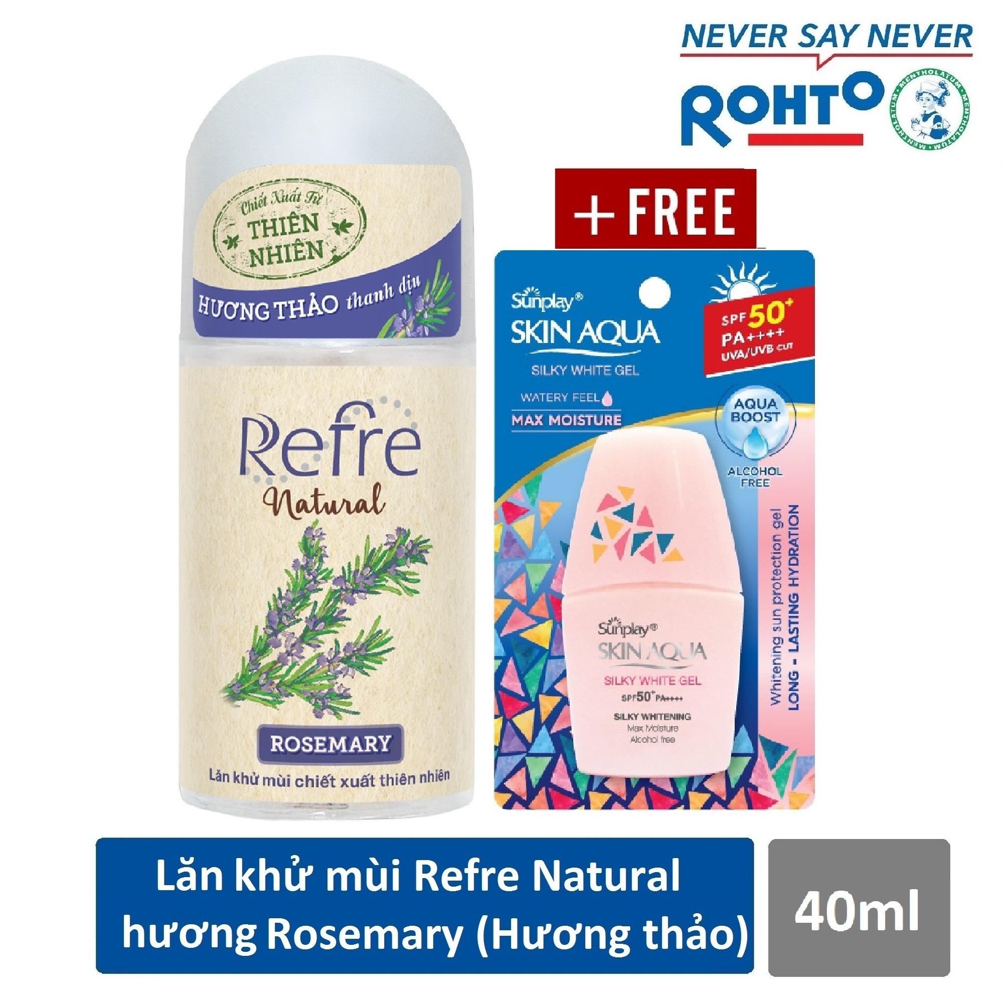 Lăn khử mùi Refre Natural Rosemary Hương Hương Thảo 40ml + Tặng Sữa chống nắng Sunplay Skin Aqua 6g