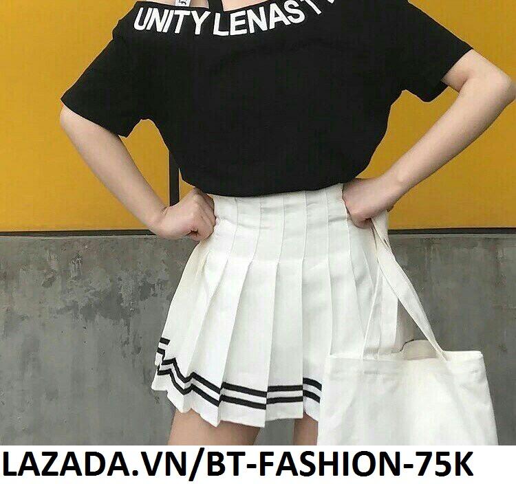 Chân Váy Ngắn Xếp Ly Lưng Cao Thời Trang Hàn Quốc - BT Fashion VA025 (Phối Viền - Trắng)