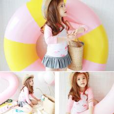 Đồ bơi từ 6-14 tuổi cân nặng 11-35kg croptop tay dài áo hồng sành điệu cho bé gái