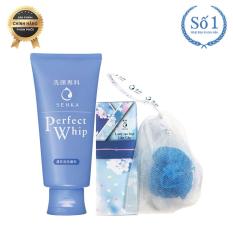Sữa rửa mặt tạo bọt chiết xuất tơ tằm trắng Senka Perfect Whip + Lưới tạo bọt Senka