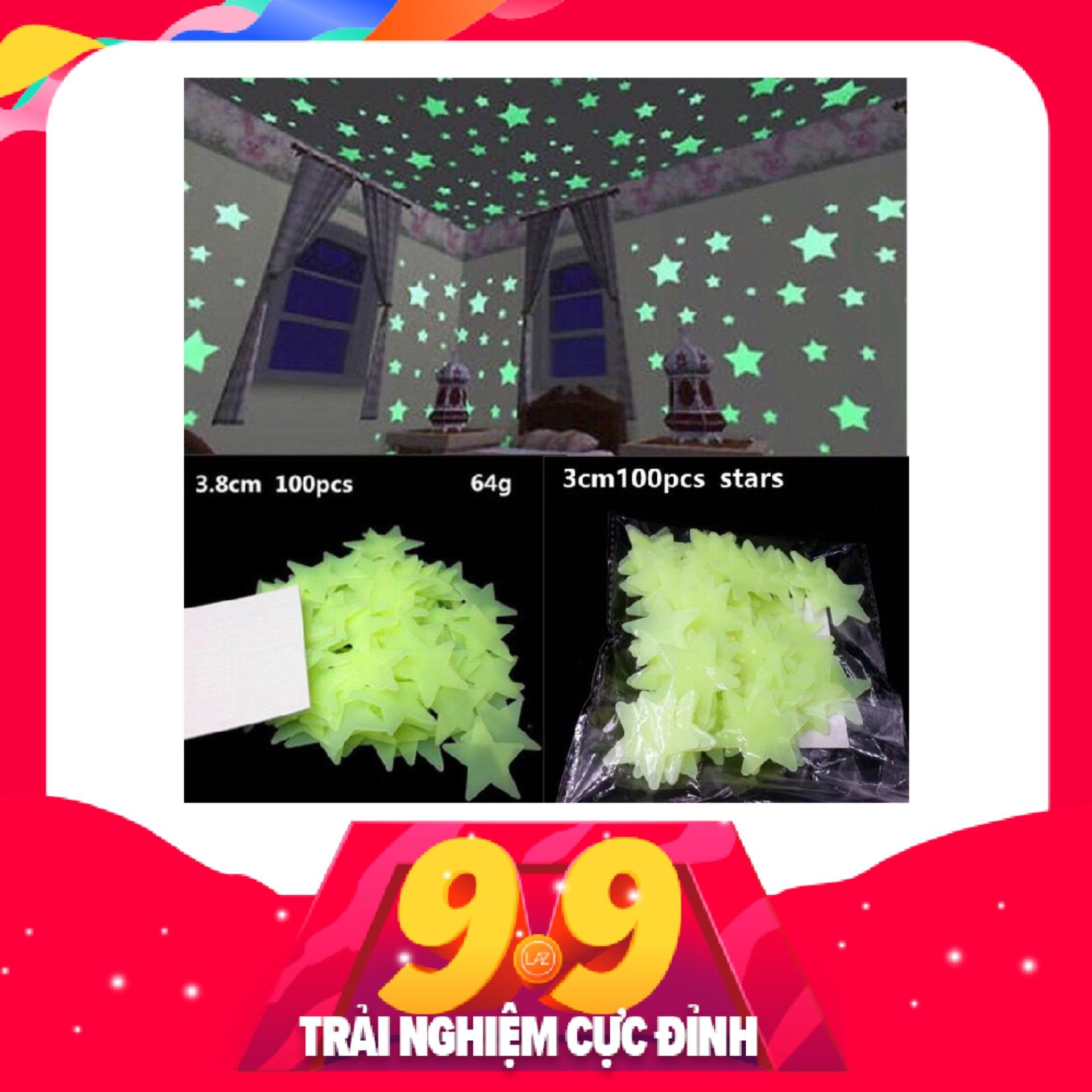 100 Ngôi Sao Dán Tường Dạ Quang 3cm phát sáng trong đêm- MÀU Xanh lá cây