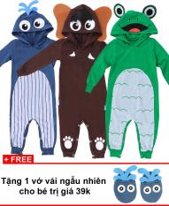 Combo 3 bộ Bodysuit dài hình thú ngộ nghĩnh cho bé trai và bé gái + Tặng kèm 1 vớ vải ngẫu nhiên cho bé – Mihababy – PBDS_CB