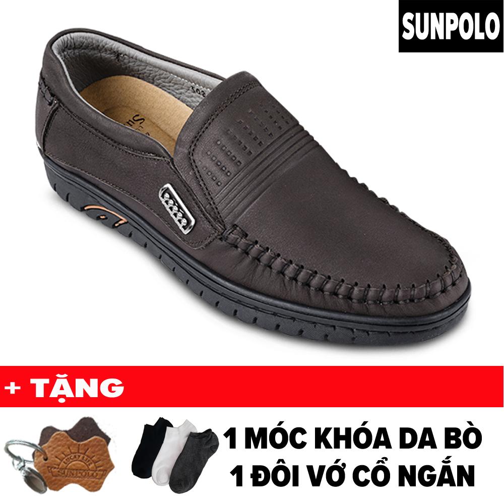 Men leather shoes rubber sole (brown) + free leather key fob + free socks