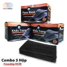(Miễn Ship EVENT) Combo 3 Hộp Khẩu Trang Đen Hàn Quốc – Khẩu Trang Y Tế Kháng Khuẩn Than Hoạt Tính Thương Hiệu Bảo An Loại Tốt