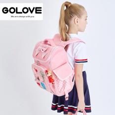 Balo học sinh chống gù lưng Golove Cao Cấp họa tiết thêu tay dễ thương + Tặng kèm búp bê xinh xắn (Hồng)