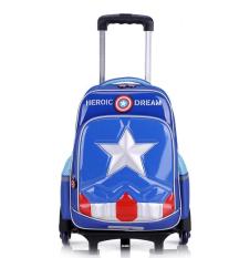 Ba lô kéo lướt trên mọi địa hình 6 bánh xe Captain America Học sinh tiểu học Tặng áo trùm cặp