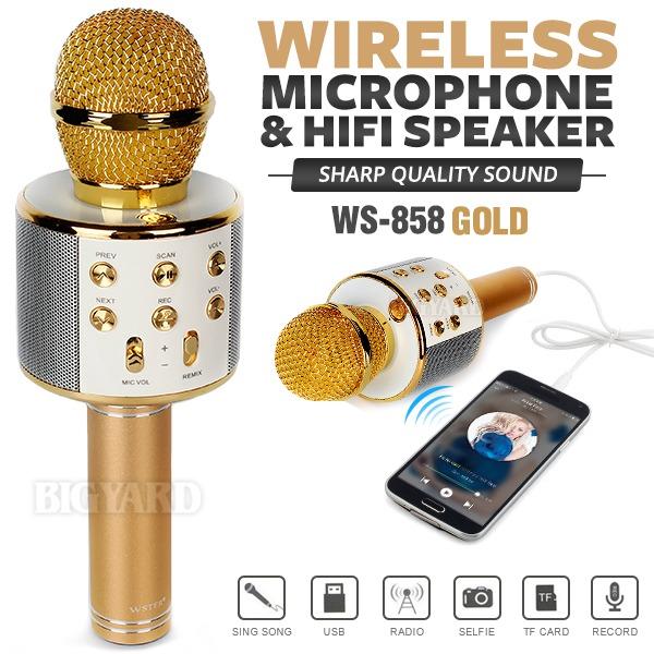 Micro hát karaoke Bluetooth kèm loa WS-858 tặng Nút chống bụi điện thoại