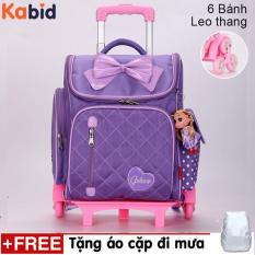 Balo kéo 6 bánh cho học sinh Golove có chức năng chống gù ( VIOLET) Tặng áo cặp đi mưa
