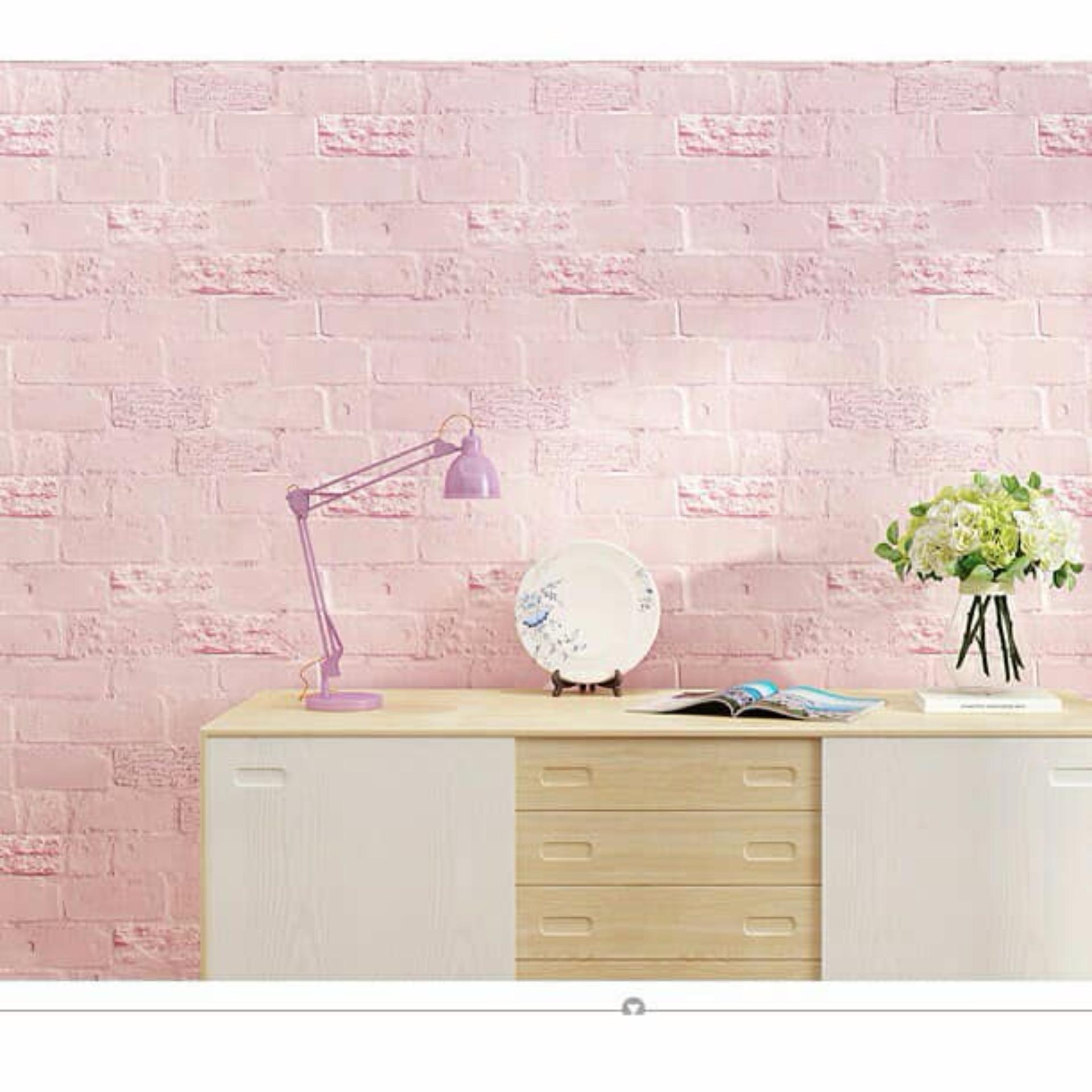 10m Giấy dán tường sẵn keo khổ 45cm hình Gỉa gạch hồng