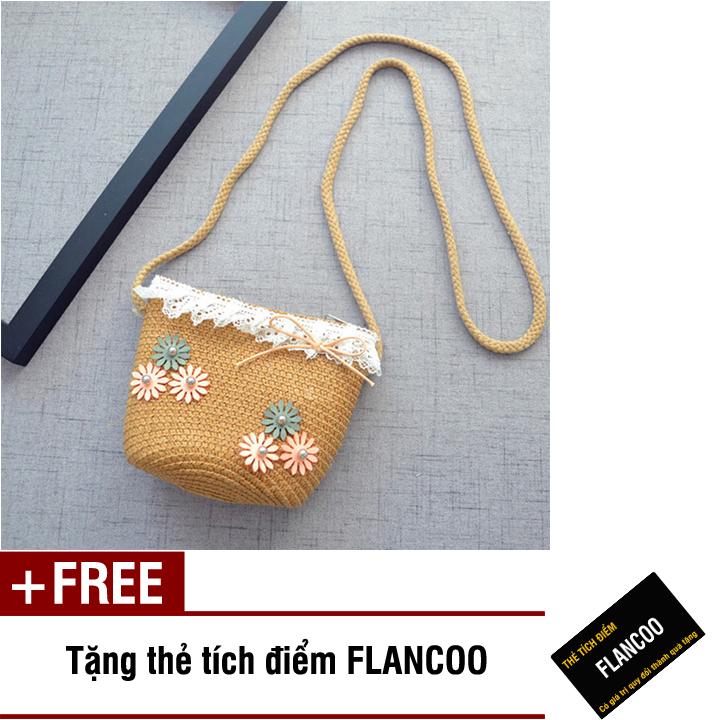 Túi đeo chéo bé gái chất liệu cói dễ thương Flancoo 2095 (Nâu) + Tặng kèm thẻ tích điểm Flancoo