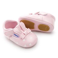 Giày búp bê thỏ chấm bi da PU đế chống trượt đính cao su