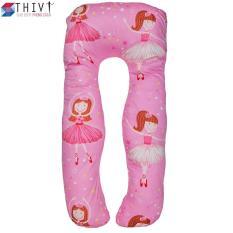 Gối Ôm Chữ U Cao Cấp Hỗ Trợ Cho Mẹ Đang Mang Thai 102 THIVI – Cotton Hàn Quốc (Hồng – Cô Tiên Hoa)