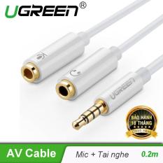 Dây chuyển đổi 3.5mm đực sang hai đầu 3.5mm cái vỏ nhựa ABS hai đầu tách đôi (1 đầu hỗ trợ MIC, 1 đầu hỗ trợ âm thanh) dài 20CM UGREEN AV141 10789 – Hãng phân phối chính thức