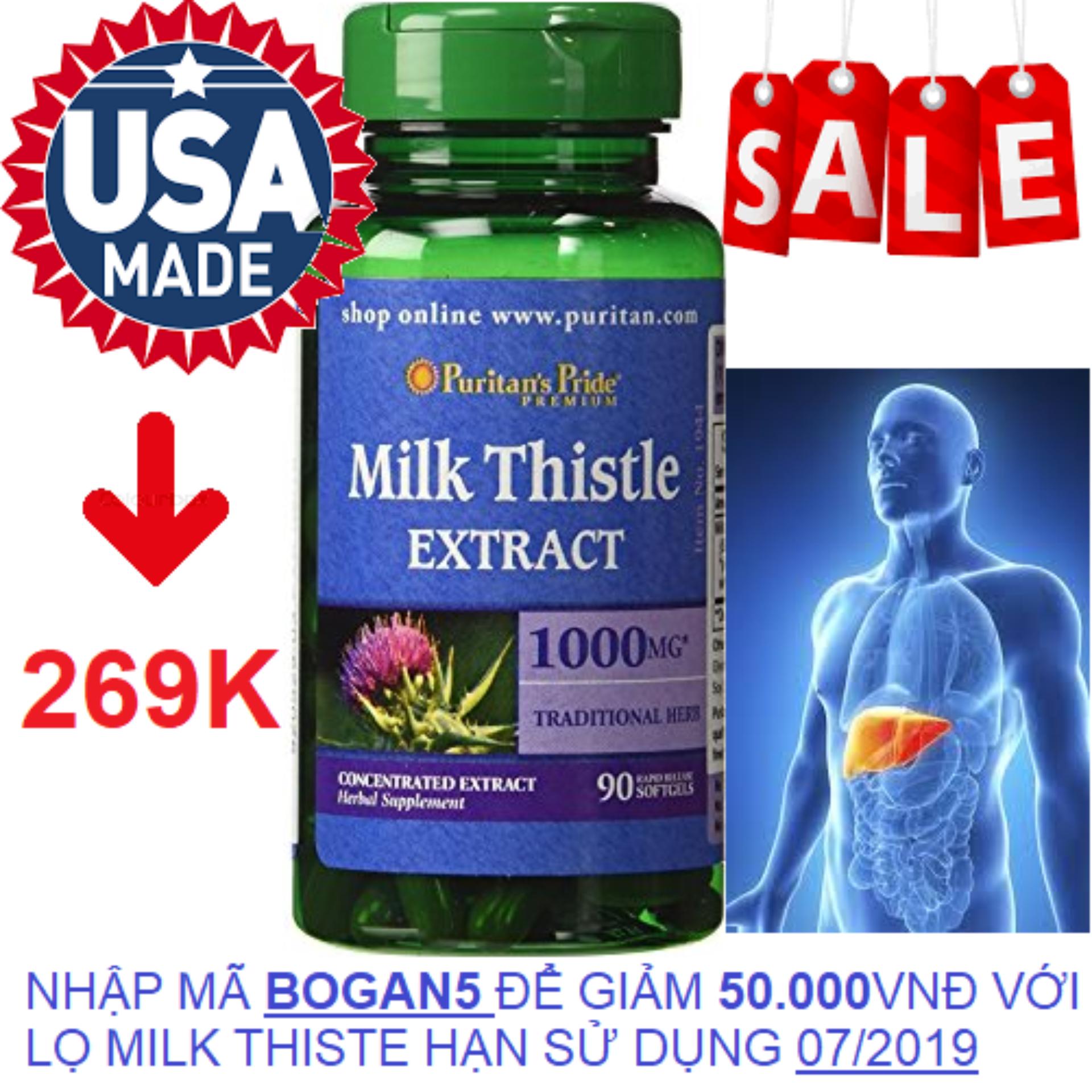 Viên uống bổ gan, giải độc gan, tăng cường chức năng gan Puritan's Pride Milk Thistle Extract 1000mg 90 viên...