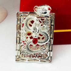 Mặt dây chuyền Thiên Long vuông bạc đá thạch anh đỏ trang sức phong thủy, may mắn, tài lộc