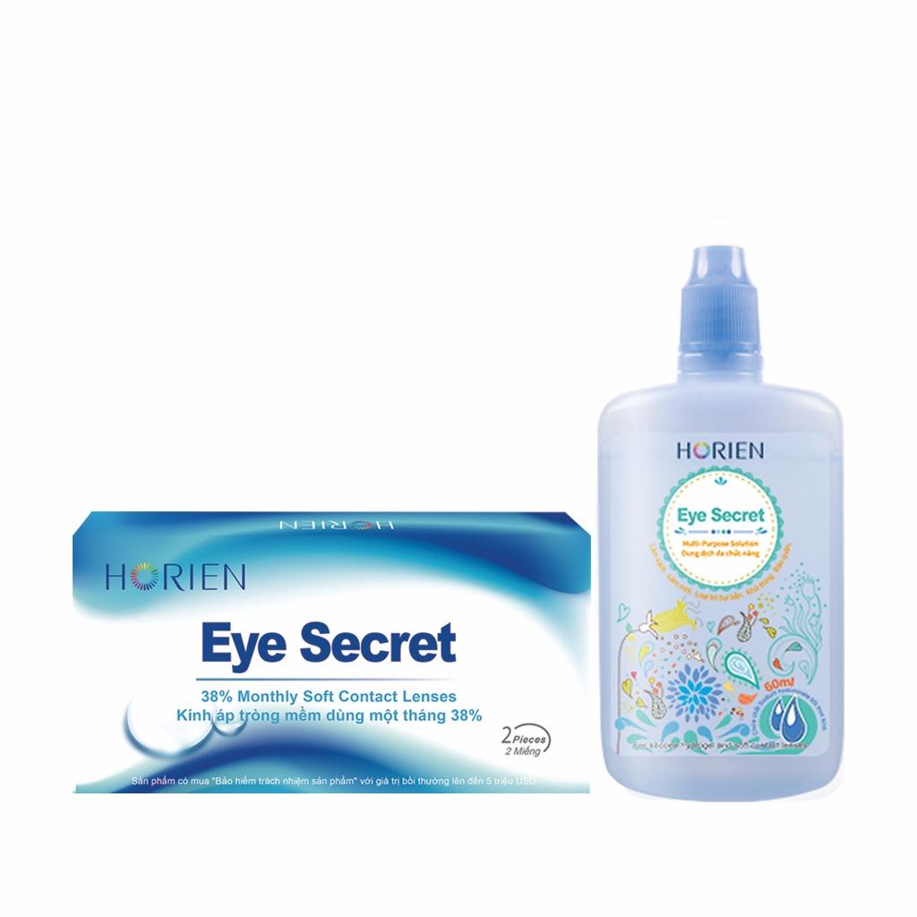 Bộ Kính Áp Tròng Không Màu Dùng 1 Tháng và Dung dịch ngâm kính 60ml Eye Secret