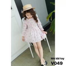 Váy đầm hoa tơ thô dài tay kèm túi đeo( Vàng- Hồng) cho bé gái từ 1 tuổi đến 6 tuổi