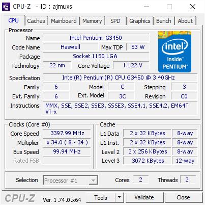 CPU Intel Pentium G3450 3.4G / 3MB / HD Graphics / Socket 1150
