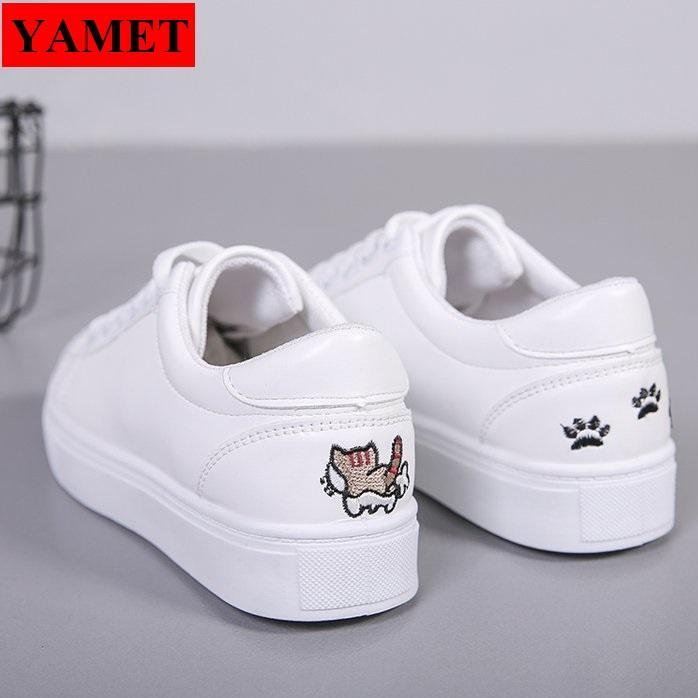 Giày sneaker nữ thêu mèo dễ thương YAMET YA-0933T Màu Trắng