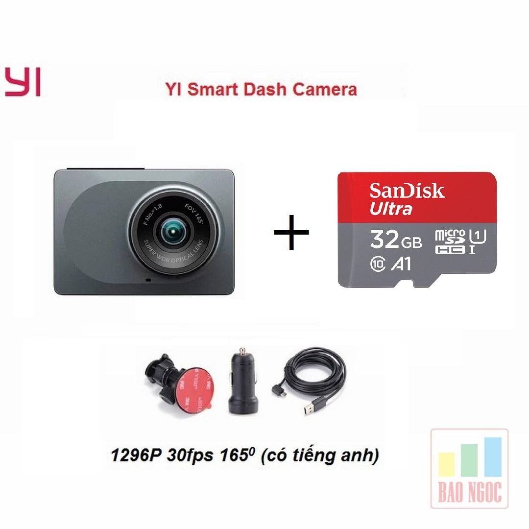 Camera hành trình Xiaomi Yi 2K - Góc 165 độ - Tẩu sạc 1 USB Kèm thẻ nhớ 32GB Sandick