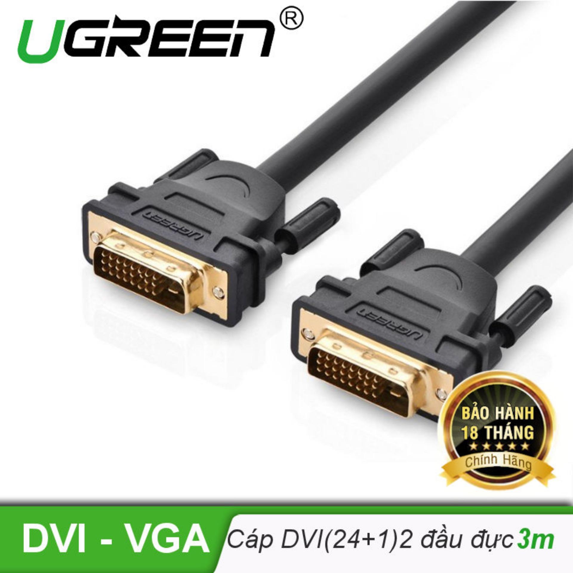 Cáp tín hiệu DVI-D (24+1) 2 đầu đực dài 3m UGREEN DV101 11607 (đen)