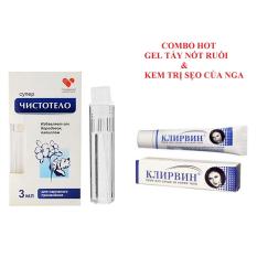Bộ 1 kem trị mụn thâm liền sẹo rạn da xóa nám và tàn nhang Klivrin 25g + 1 Gel Dvelinil tẩy nốt ruồi, mụn cóc, mụn thịt, sẹo lồi – Nga