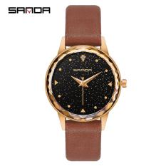 Đồng hồ nữ SANDA dây da mặt vát khối 3D đính đá lấp lánh STT-SD229