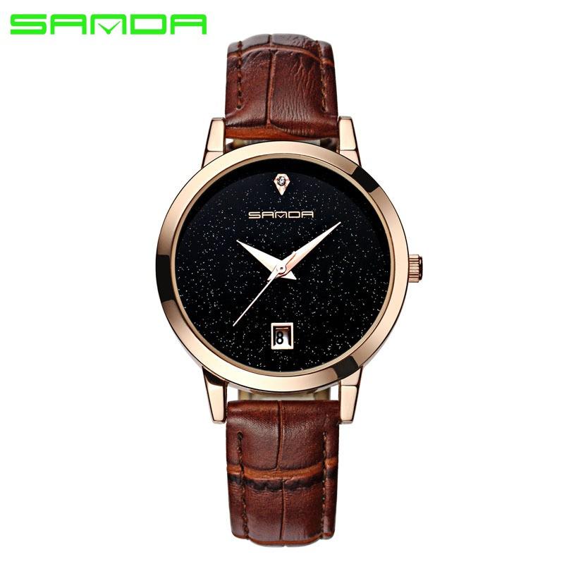 Đồng hồ nữ SANDA JAPAN SAKT194 Mặt kim tuyến siêu sang - dây trắng, tặng dây chuyền tỳ hưu thạch...