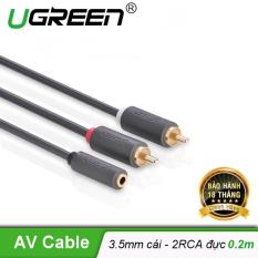 Cáp chuyển âm thanh jack 3.5mm cái sang 2 đầu hoa sen RCA đực dài 20CM UGREEN 10561 (màu đen) – Hãng phân phối chính thức.
