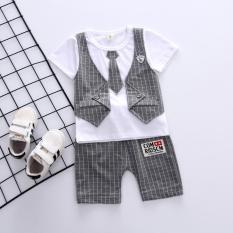 Bộ thun cotton giả vest cà vạt cho bé trai từ 8kg đến 18kg( màu đỏ, xanh, xám)