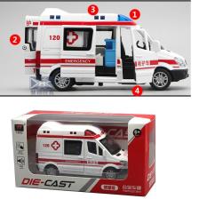 Xe ô tô cứu thương bằng sắt có nhạc và đèn mở được tất cả các cửa đồ chơi dành cho trẻ em