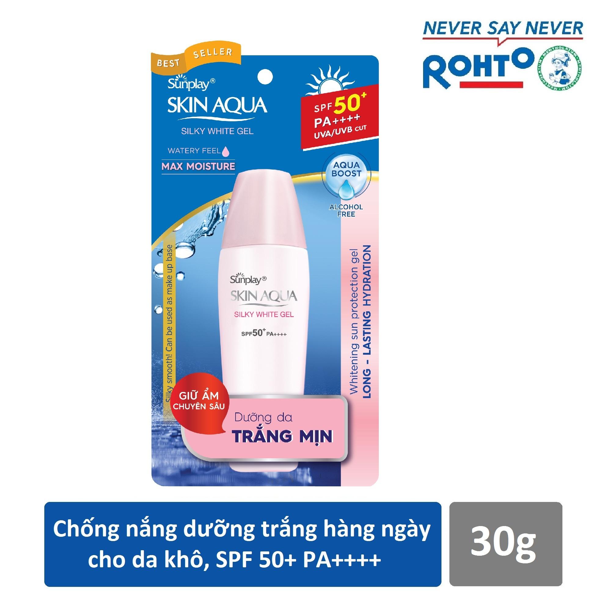 Gel chống nắng dưỡng da trắng mượt Sunplay Skin Aqua Silky White Gel SPF 50+ PA+++ 30g